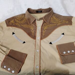 Coofandy Western Shirt Mens Large Long Sleeve Rodeo Embroidered Rockabilly G